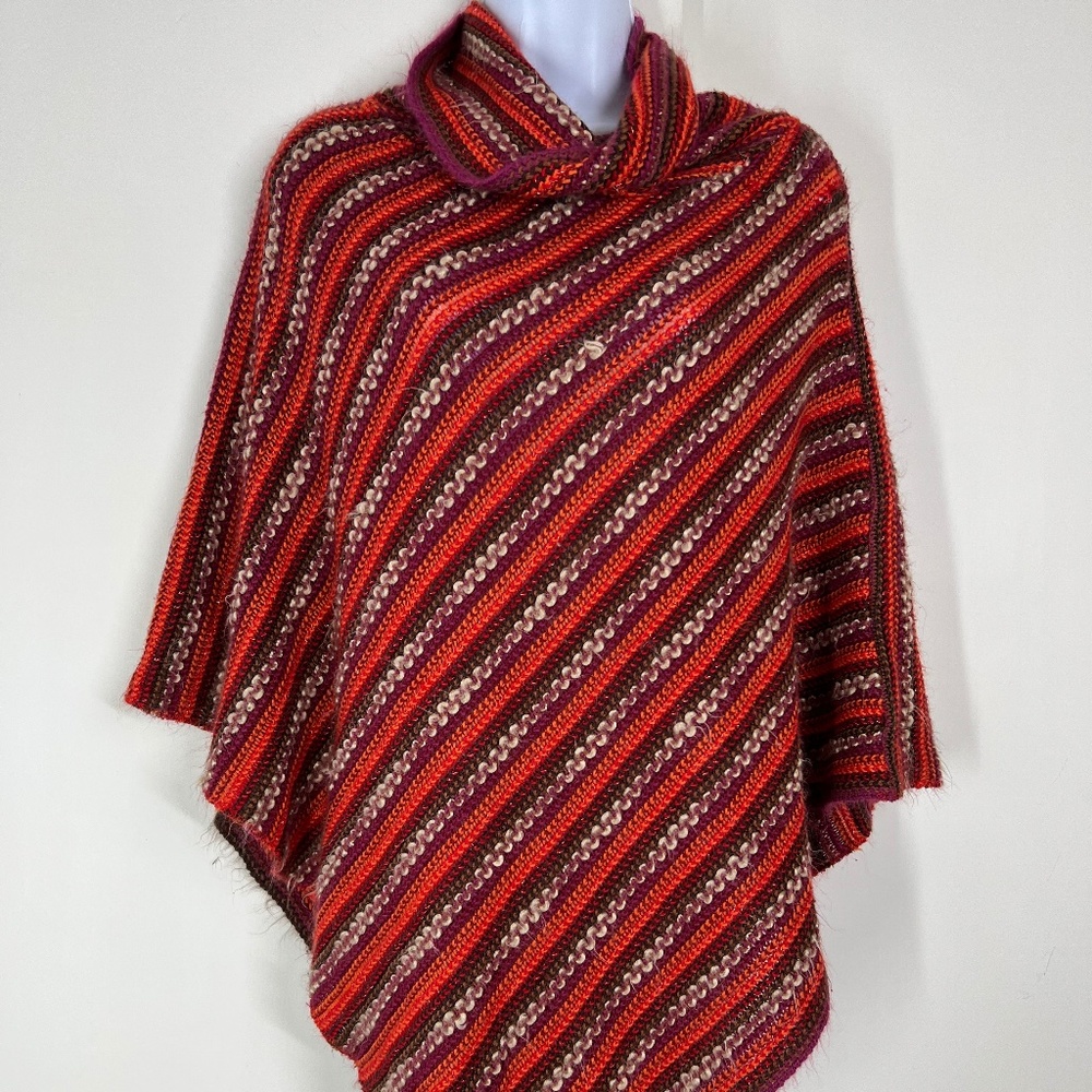 Steve Madden‎ Colorful Soft Pullover Pancho, plum, orange,